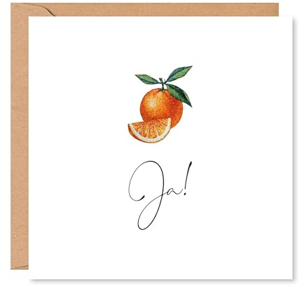 Hochzeitskarte mit Orangen – Ja – Glückwunschkarte, Hochzeitsgeschenk für Brautpaar & Geldgeschenk zur Hochzeit, quadratische Klappkarte 15×15 cm mit Umschlag, für Männer, Frauen & Paare, Brautpaar