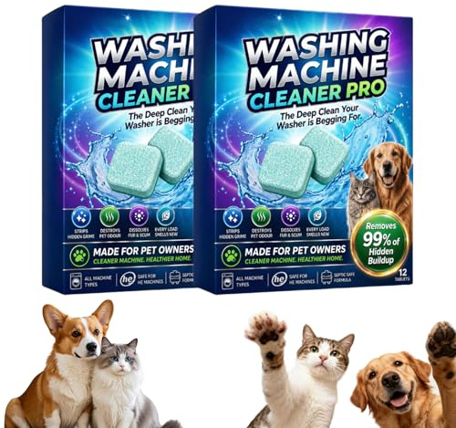 PrimeDrum Washing Machine Cleaner Tablets, Natural Mild Washer Care Tabs, Universal for Front Load & Top Load Washing Machine, Freshen Internal Drum & Remove Residue for Household Daily Use (2pcs)