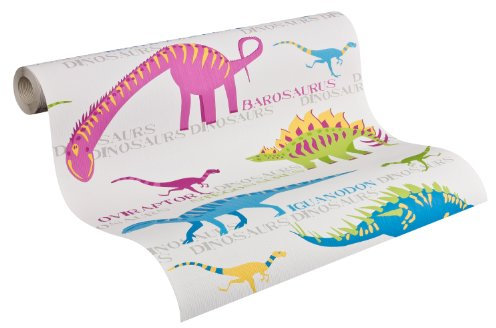 A.S. Creation 936332 Boys und Girls 4 Mustertapete Dinosaurier, weiß/bunt