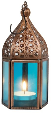 Windlicht Laterne Meena Blau Metall Kupfer 16 cm marokkanische Deko