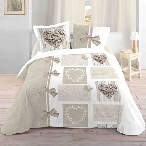 Lovely Casa 'Biancheria da Letto Heart 240 x 260 cm + 2 assortierter Federa per Cuscino 63 x 63 cm 100% Cotone