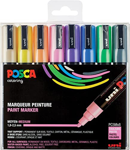 POSCA PC5M Marker, konisch, mittlere Spitze, Pastellfarben, 8 Stück