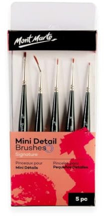 MONT MARTE 5pce Mini Detail Brush Set with Synthetic Hair, for Watercolor, Oil, Acrylic Painting