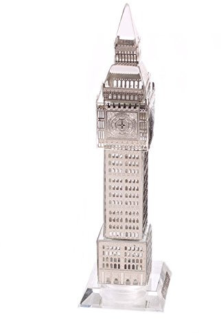 Crystal London Ikone Silberfarbene Big Ben Uhr mit Lichtern UK British Sammlerstück Display für Schlafzimmer, Büro, Küche, Wohnzimmer, Souvenir Geschenk