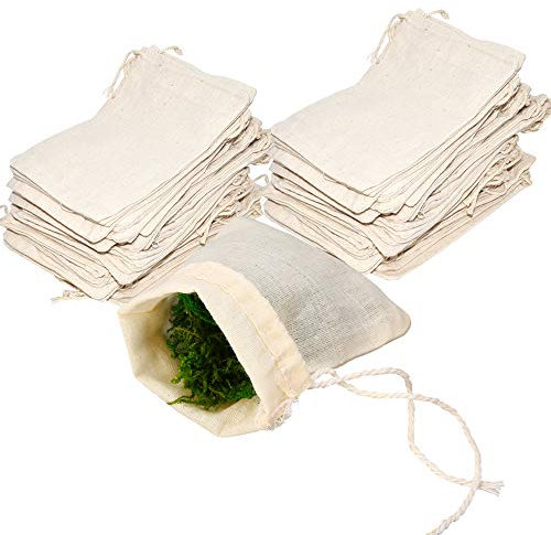 Cotton Muslin Drawstring Bags, 50 Pcs Tea Filter Bags Reusable Mesh Bag for Loose Tea, Herbs, Spices, Soap and Jewellery Gifts