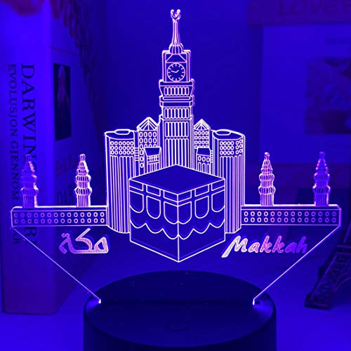 Jinson well 3D Islamischer Muslim Lampe optische Illusion Nachtlicht, 7 Farbwechsel Touch Switch Tisch Schreibtisch Dekoration Lampen mit Acryl Flat ABS Base USB Spielzeug