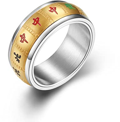 Whoiy Hochzeitsringe Titan Carbon, Dreh Ring Edelstahl Gold Chinesischer Mahjong Drehbarer Angstring für Männer 67 (21.3) Kostenlos Gravieren