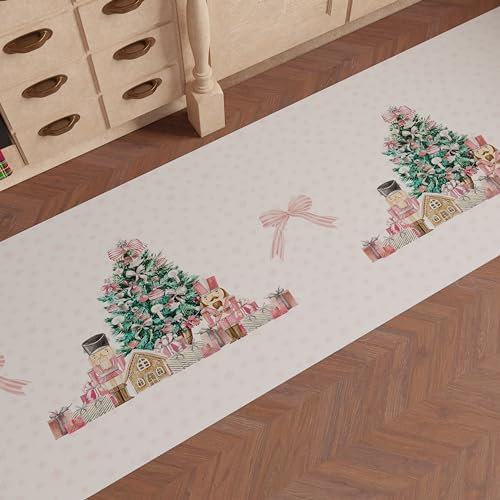 PETTI Artigiani Italiani - Tappeto Cucina Natalizio, Passatoia Cucina Natalizio, Tappeto Natalizio Cucina Antiscivolo e Lavabile, Tappeto per Natale 52x100 cm Soldatini Rosa, Made in italy