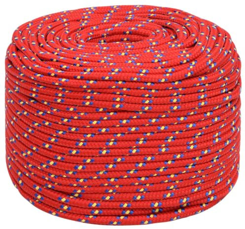 vidaXL Bootsseil Ankerleine Festmacher Tauwerk PP Leine Seil Tau Polypropylenseil Geflochten Flechtleine Rot 10mm 100m Polypropylen