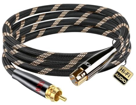 SKW Audiophile Câble en cuivre haute pureté RCA mâle vers XLR femelle, Haute Qualité, Tissage en nylon, OD:8.0mm- 3 mètre