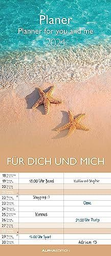 Planer Für Dich und mich - Kalender 2024 - Alpha Edition-Verlag - Wandkalender mit 2 Spalten zum Eintragen - Paarplaner - 19,5 cm x 45 cm