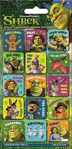 Paper Projects 01.70.12.055 DreamWorks Shrek Sparkly Belohnungsaufkleber, offizielles Lizenzprodukt, wiederverwendbar auf nicht-porösen Oberflächen, 19,5 cm x 9,5 cm