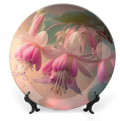 Piatti decorativi con fiori rosa fucsia morbidi, piatti decorativi per la casa, piatti in ceramica, regali di nozze, piatti da esposizione per soggiorno, cucina, corridoio, consolle, regali di