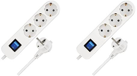 REV Ice Steckdosenleiste, 3-Fach Steckdose, Mehrfachsteckdose 3fach, 1,4m, max. 3500W, Weiss (Packung mit 2)