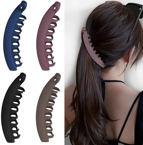 4 Stück Groß Bananen Haarspange Vintage Bananenspange Pferdeschwanz Haarklammer Dickes Haar Banana Clip Thick Hair für Damen und Mädchen