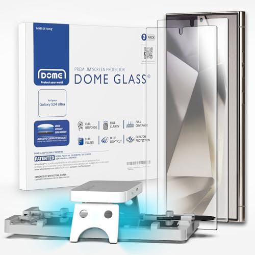 DOME GLASS Whitestone Displayschutzfolie kompatibel mit Samsung Galaxy S24 Ultra, blasenfrei, rutschfest, 2 Stück, UV-Lampe im Lieferumfang enthalten
