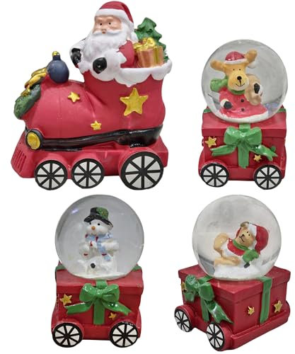 Set de Bolas de Nieve Navideñas de Cristal – Tren de Papá Noel con Reno, Muñeco de Nieve y Osito | Decoración Navideña 2024 Ideal para el Hogar