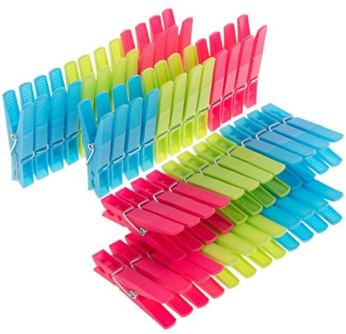 Pinzas Ropa, 60 pcs Pinzas de Ropa plástico para tenderero. Pinzas Rojas, Naranjas y Azules. Medidas 7 * 2 * 1cm.