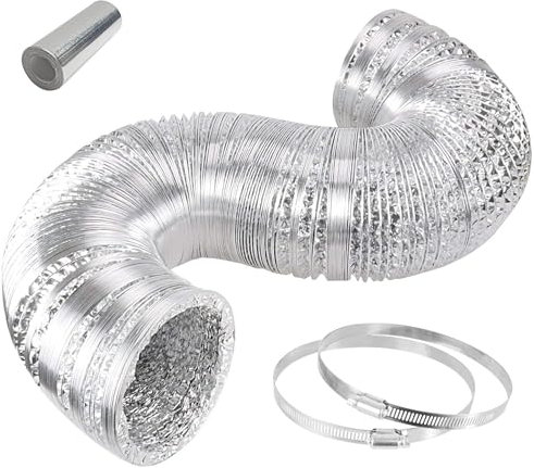 iPower Flexible 4 Inch 8 Feet Aluminum Ducting Non-Insulated Dryer Vent Hose for HVAC Heating Cooling Ventilation and Exhaust, 2 Clamps Included, Silver, 4 in 8ft New