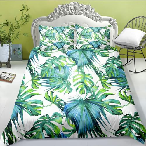 FABTOP Palmblatt Bettwäsche Palm Monstera Bettbezug Tropen Pflanzen Bettwäsche 135x200cm Tropen Pflanzen PalmBlätter Bettwäsche Set Für Kinder Erwachsene (4,135x 200 cm)