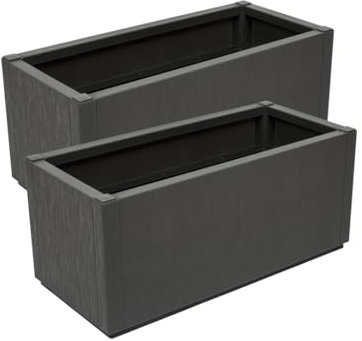 XL Pflanzkasten Blumenkasten im Struktur-Design aus Kunststoff in Anthrazit. Maße BxTxH in cm: 80 x 36 x 36 cm. (2)