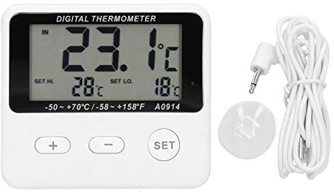 VIFERR Freezer Alarm Thermometer Digital Refrigerator Thermometer LCD Display with Probe Suction Cup for Fridge Aquarium Kitchen