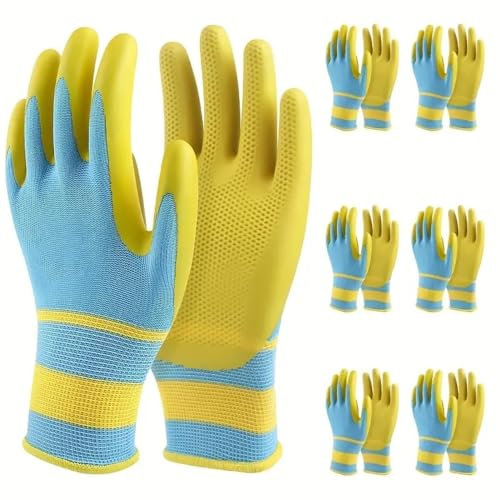 GAVOROHANS 6 Pairs Work Gloves Gardening Gloves for Men&Women, Breathable Rubber Coated Secure Fit & Anti-Slip Grip (YE, Large-6Pairs)