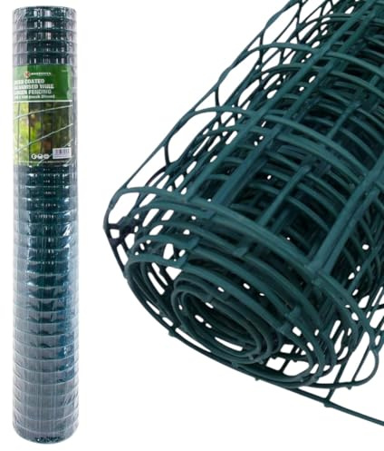 HomeVibe® Green Coated Galvanised Wire Mesh 0.9m x 10m – 25mm Garden Netting Roll, Anti-Rust Fence Wire for Outdoor Use, Animal Enclosure, DIY Projects, Garden Protection & Home Décor