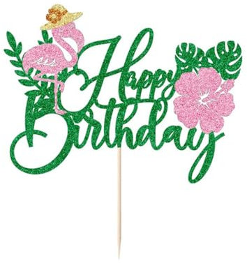 Gleemix 1 Stück Hawaii Deko Kuchen Topper, Vaiana Tortendeko, Flamingo Deko Kuchendekoration, Happy Birthday Tortendeko,für Tropisch Hawaii Strand,Sommer Party,Luau Thema,Kinder Geburtstag Dekoration