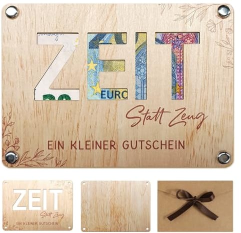 Sztqqing Zeit statt Zeug Geldgeschenke zeit statt zeug gutschein Verpackung aus Holz Gutschein Karte Grußkarte Geschenk für Weihnachten Geburtstag Hochzeit Jugendweihe Reisen