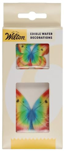 Wilton Edible Wafer Decorations, Butterflies Rainbow, 8 Stück | Essbaren Oblaten-Dekorationen, Kombination aus großen und kleinen Schmetterlingen in Regenbogenfarben, Tortendeko