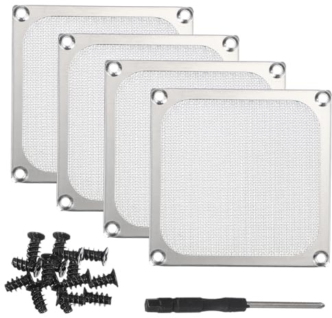 PATIKIL 92mm Fan Filter Grill, 4Pcs Ultra Fine Aluminum Mesh Ventilation Dustproof PC Cooling Fan Grill Covers with Screwdriver and Screws for Desktop Computer Case AC, Silver