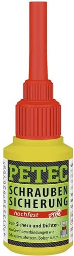 PETEC Schraubensicherung Hochfest rot 10g. Schrauben Kleber zum Sichern und Dichten. Starker Klebstoff Schraubenkleber für Muttern, Bolzen und Gewindegrößen bis M20. 92010
