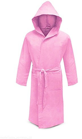 Irge Accappatoio Microfibra Cappuccio e Borsetta Unisex (Rosa, XL)
