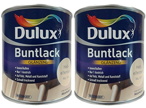 2 x 500 ml Dulux Buntlack Glänzend innen/außen 1 L Farbwahl, Farbe:Hellelfenbein RAL 1015