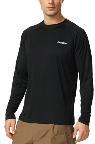 BALEAF Magliette Uomo Maniche Lunghe UPF 50+ Maglia Uomo Lightweight Quick-Dry Nuota Corsa Pesca Ciclismo 1-Nero L