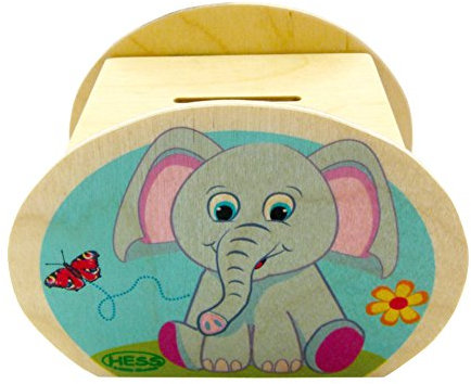 Hess Holzspielzeug 14552 - Spardose aus Holz mit Schlüssel, Elefant, handgefertigt, Geschenk für Kinder zum Geburtstag, ca. 12 x 8 x 10 cm groß