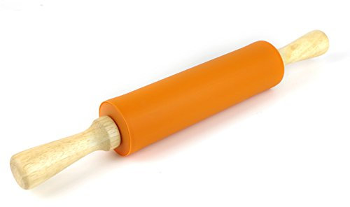 Remeel Silicone Rolling Pin Non-Stick Surface Wooden Handle (Orange, 15 inch)