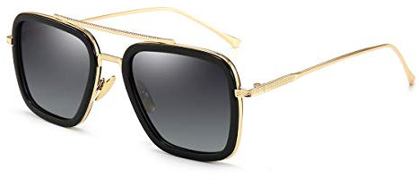 Dollger Retro Sonnenbrille Tony Stark Brille Vintage Quadratische Eyewear Metallrahmen für Damen Herren Iron Man Gold Rahmen/Schwarze Linse