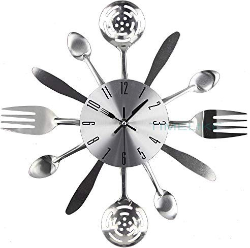 14 Kitchen Cutlery Wall Clock with Spoons Forks and Knife 3D Modern Wall Clock for Home Decor and Nice Gifts