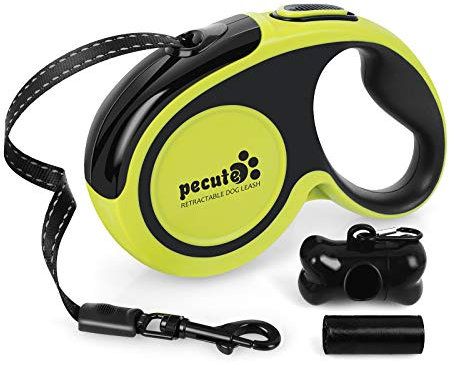 pecute Hunde Rollleine Kleine Hunde 5m, Einziehbare Hundeleine mit Leuchtenden Reflektierenden Maschen, Ergonomischem rutschfest-Griff, Kostenlose Müllbox und Müllsack, Max. Belastet 66 Pfund