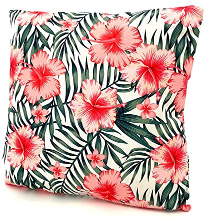 heimtexland ® Outdoorkissen mit Füllung Garten Dekokissen 45x45 schmutz- und wasserabweisend Deko Kissen Outdoor Typ688 Hibiskus