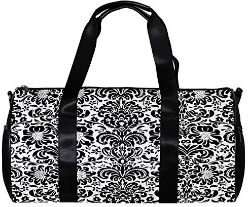 Runde Sporttasche mit abnehmbarem Schultergurt, Damast-Training, Handtasche für Damen und Herren