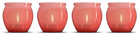 4 x Windlichter (Apricot) inkl. Teelicht, Teelichthalter für drinnen und draußen, 6cm x 6cm - Windlicht Gläser zur Deko