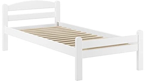 Erst-Holz Weißes Einzelbett Buche massiv 90x200 Bettgestell und wählbare Ausstattung V-60.45-09W, Ausstattung:Rollrost inkl.