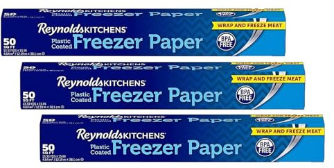 Reynolds Kitchens Plastic Coated Freezer Paper | Fight Freezer Burn with Reynolds Freezer Paper | Perfect for Arts & Crafts & Applique | Pack of 3 Rolls, 381mm x 12m