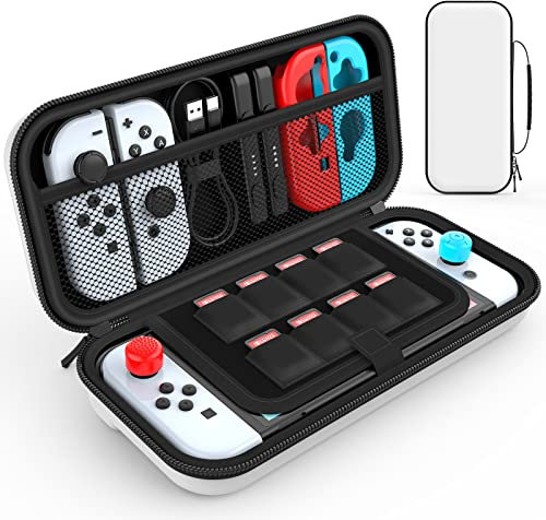 HEYSTOP Switch OLED Tasche/Switch Tasche,Tragetasche Case for Nintendo Switch OLED Modell mit Aufbewahrung für Nintendo Switch OLED Konsole und Zubehör,Weiß