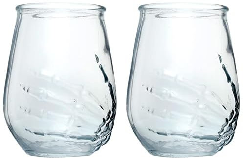 Puckator Skulls and Roses Skeleton Hand Set of 2 Glass Tumblers