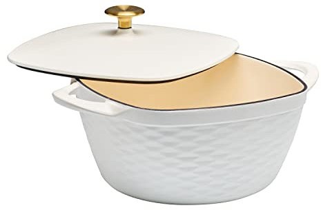 Prisma 7 Qt Enameled Cast Iron Covered Square Dutch Oven (White)