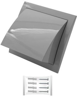 H&C VENT Lüftungsgitter eckig mit Rückstauklappe - Kunststoff Wetterschutzgitter zur Dunstabzug Abdeckung außen - Belüftungsgitter - Ablufthaube Lüftung (Grau, 150 x 150 mm I Ø 100 mm)